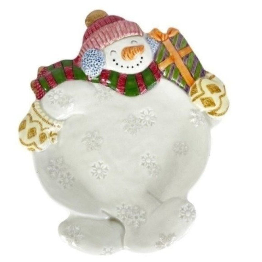 FROSTY Folks by Fitz and Floyd Snowman Canape Tray Server Dish Christmas plate